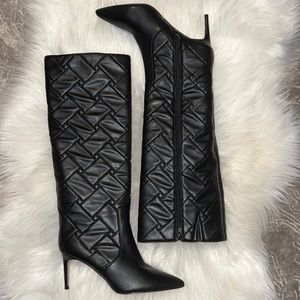 KURT GEIGER Bickley Quilted Faux Leather Tall Stiletto Boots SZ 38.5 NEW